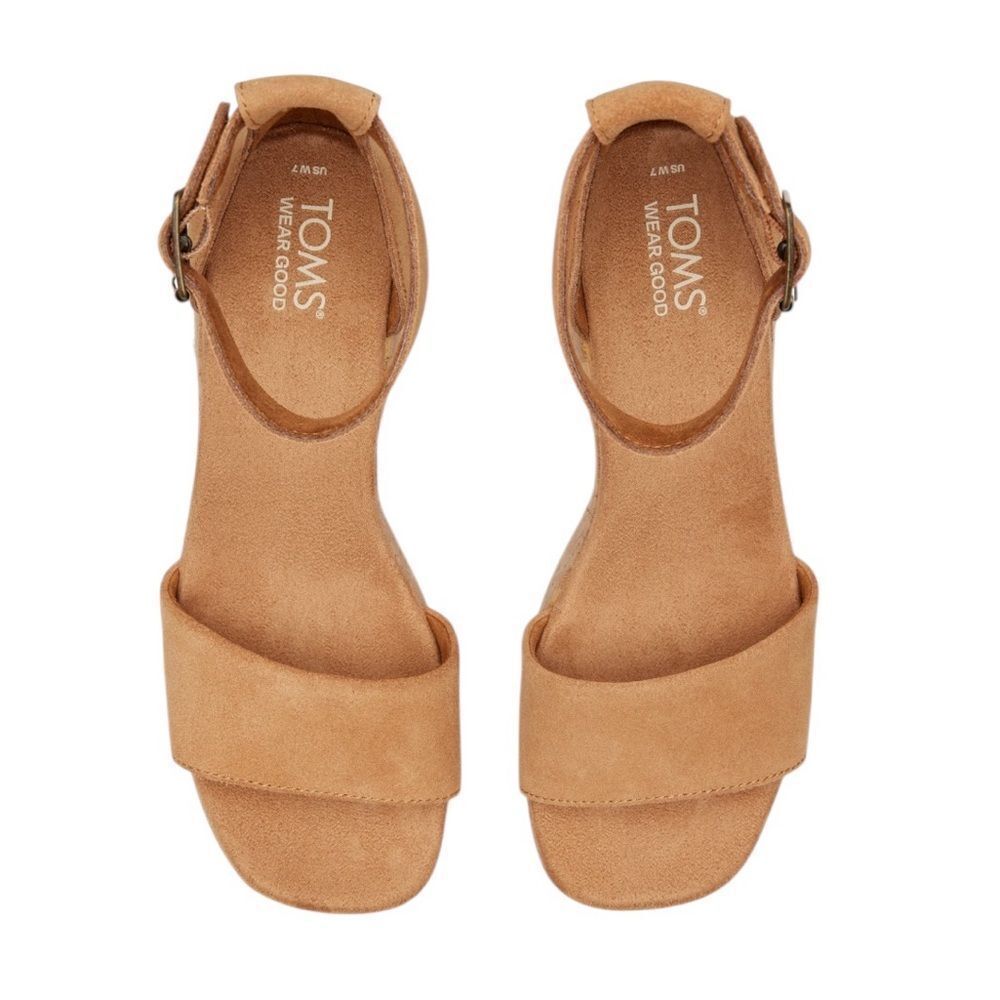 TOMS Tan Suede Cork Platform Sandals 9.5 - Picture 3 of 10